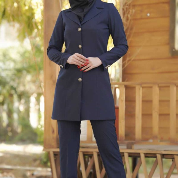 مانتو سرمه‌ای اداری شیک